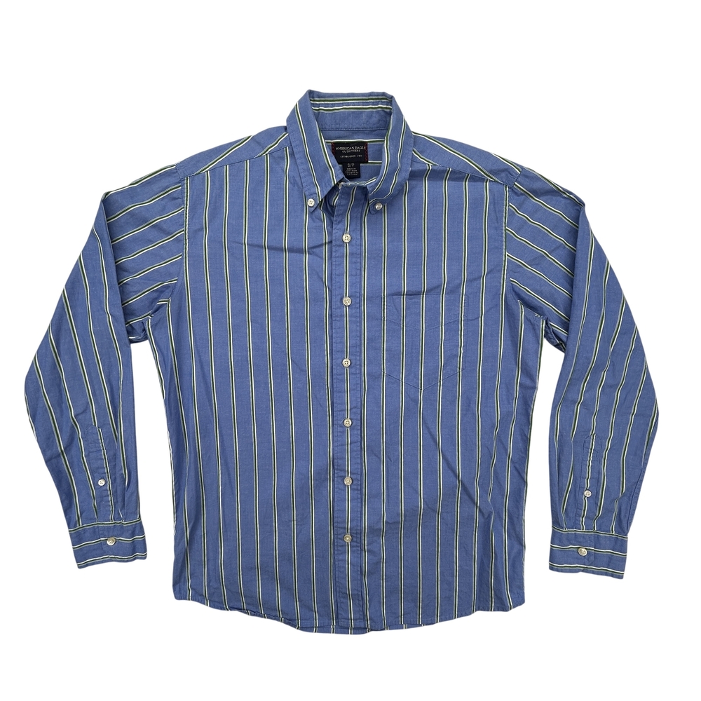 American Eagle Shirt Mens Small Blue Striped Button Down Long Sleeve Casual